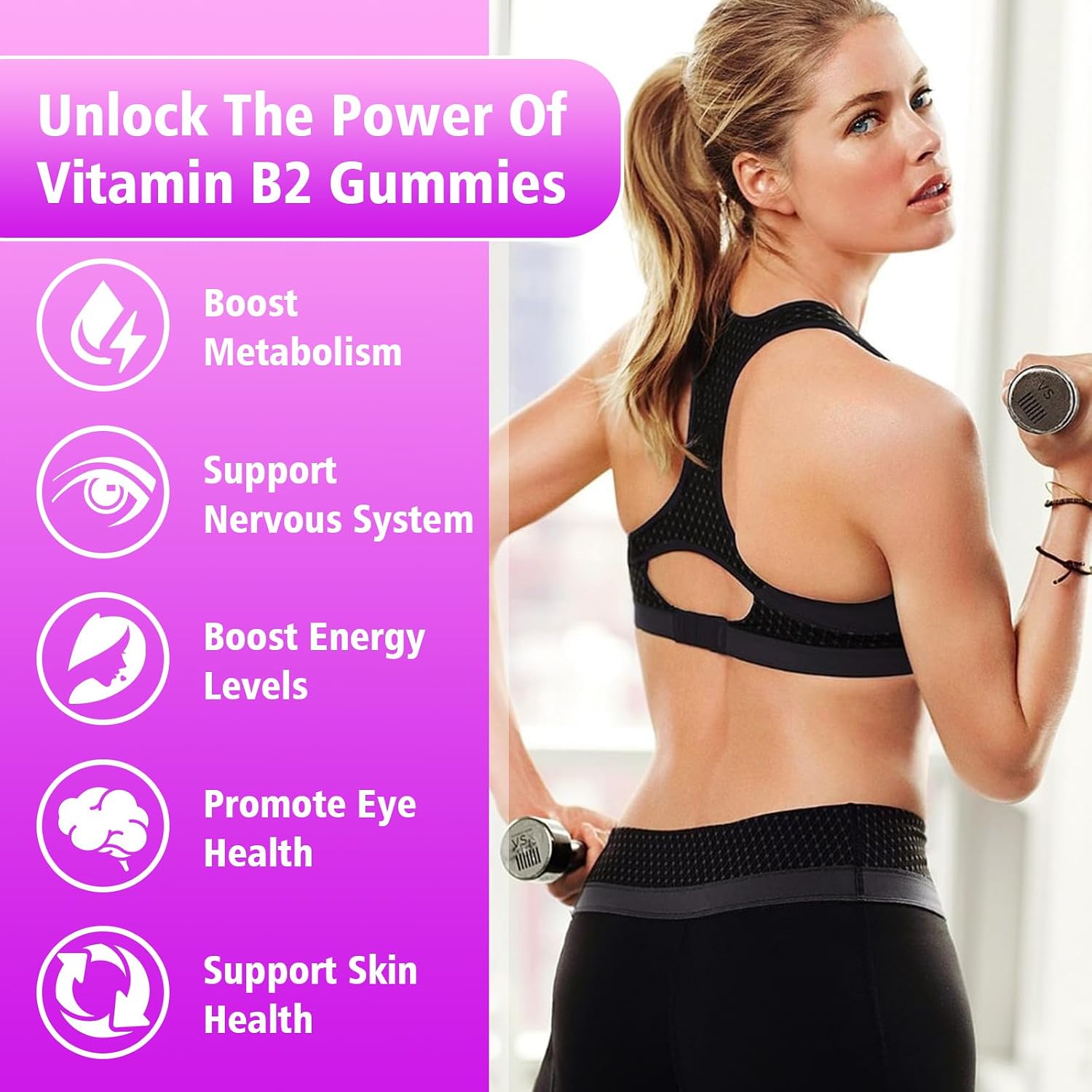 Vitamin B2 Gummies - Riboflavin 400mg with Magnesium & CoQ10 - Strawberry Flavour, 60 Gummies - görsel 3