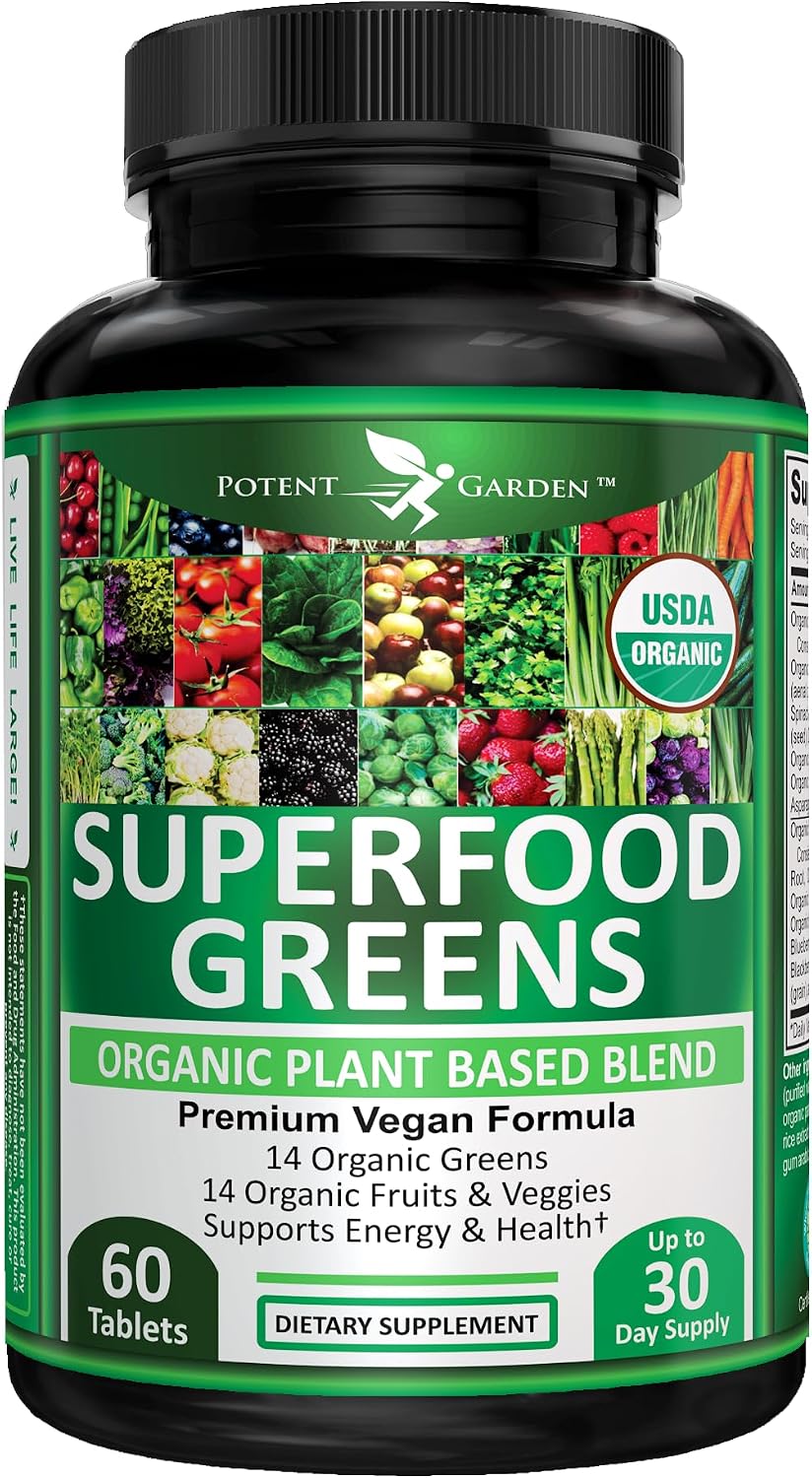 Potent Garden Super Greens Capsules - Organic Fruits and Vegetables Supplement, 60 Capsules - görsel 1