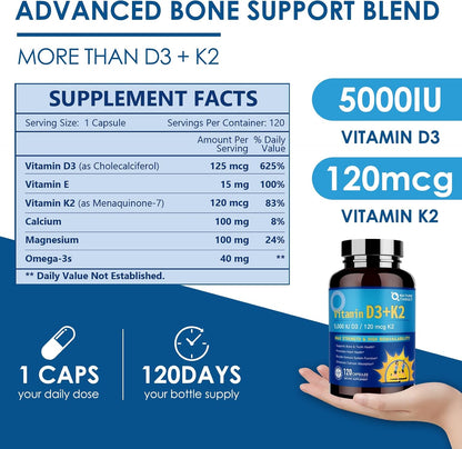 NATURE TARGET Vitamin D3 K2 with Calcium & Magnesium - 6-in-1 Complex for Bone, Heart and Immune Support