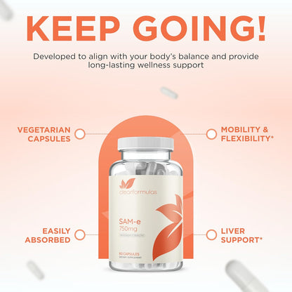 Clear Formulae Bioactive SAM-e 750mg - High Strength SAM-e Supplement with Biologically Active S,S Form