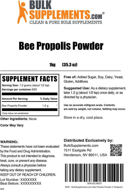 BulkSupplements Bee Propolis Powder - Natural & Gluten-free Food Supplement, 1.2g per Serving, 5kg (5 x 1kg Bags)