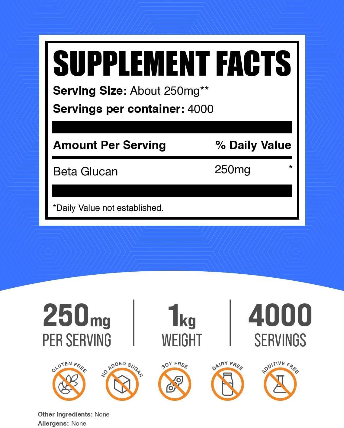 Beta Glucan Powder - 1,3/1,6, 250mg per Serving, 1kg (Approx. 400 Servings) - Vegan & Gluten-free Supplement - görsel 2