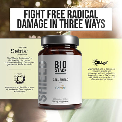 BIOSTACK Cell Shield with Setria Glutathione | Liposomal Supplement with Vitamin C, Turmeric, and C3 Curcumin Complex | Pure Reduced L-Glutathione 500mg