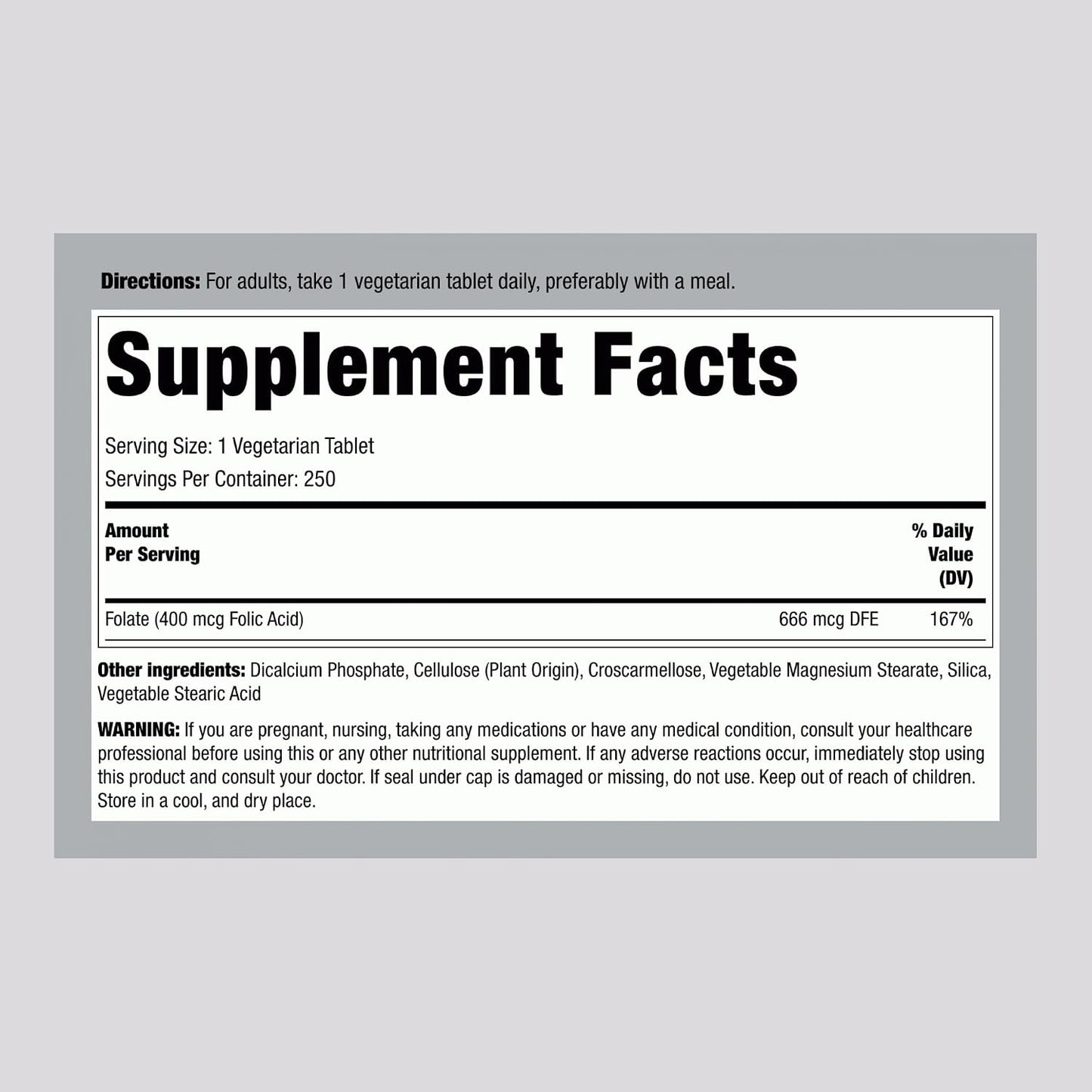 Piping Rock Folic Acid | 400 mcg | 250 Vegetarian Tablets | Non-GMO, Gluten-free Supplement - görsel 2