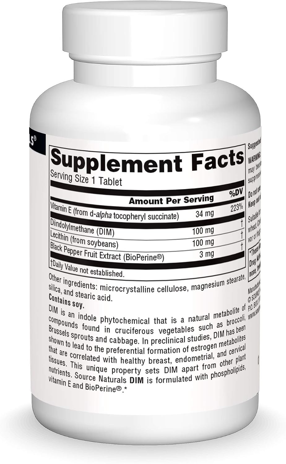Source Naturals DIM, Diindolylmethane 100mg with BioPerine, Vitamin E & More - 60 Tablets - görsel 3