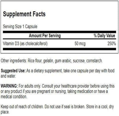 Swanson Higher Potency Vitamin D-3 2000 IU (50 mcg) - 250 Capsules