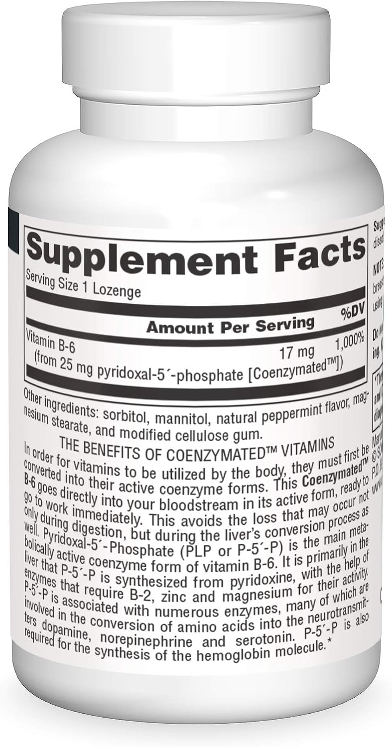 Source Naturals Coenzymated B-6 25 mg – Pyridoxal-5-Phosphate (P5P) Sublingual Lozenges – 30 Lozenges - görsel 3