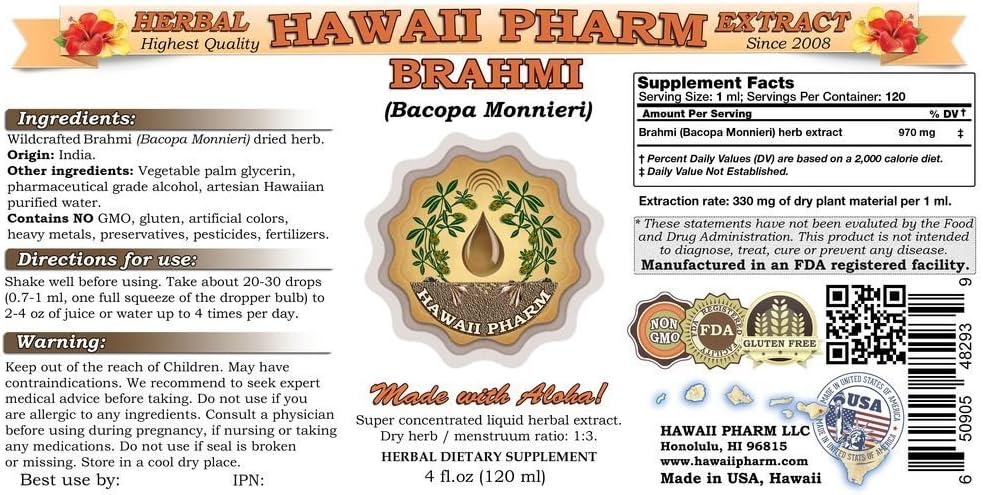 Hawaii Pharm Brahmi (Bacopa Monnieri) Liquid Extract 2x4 oz - görsel 2