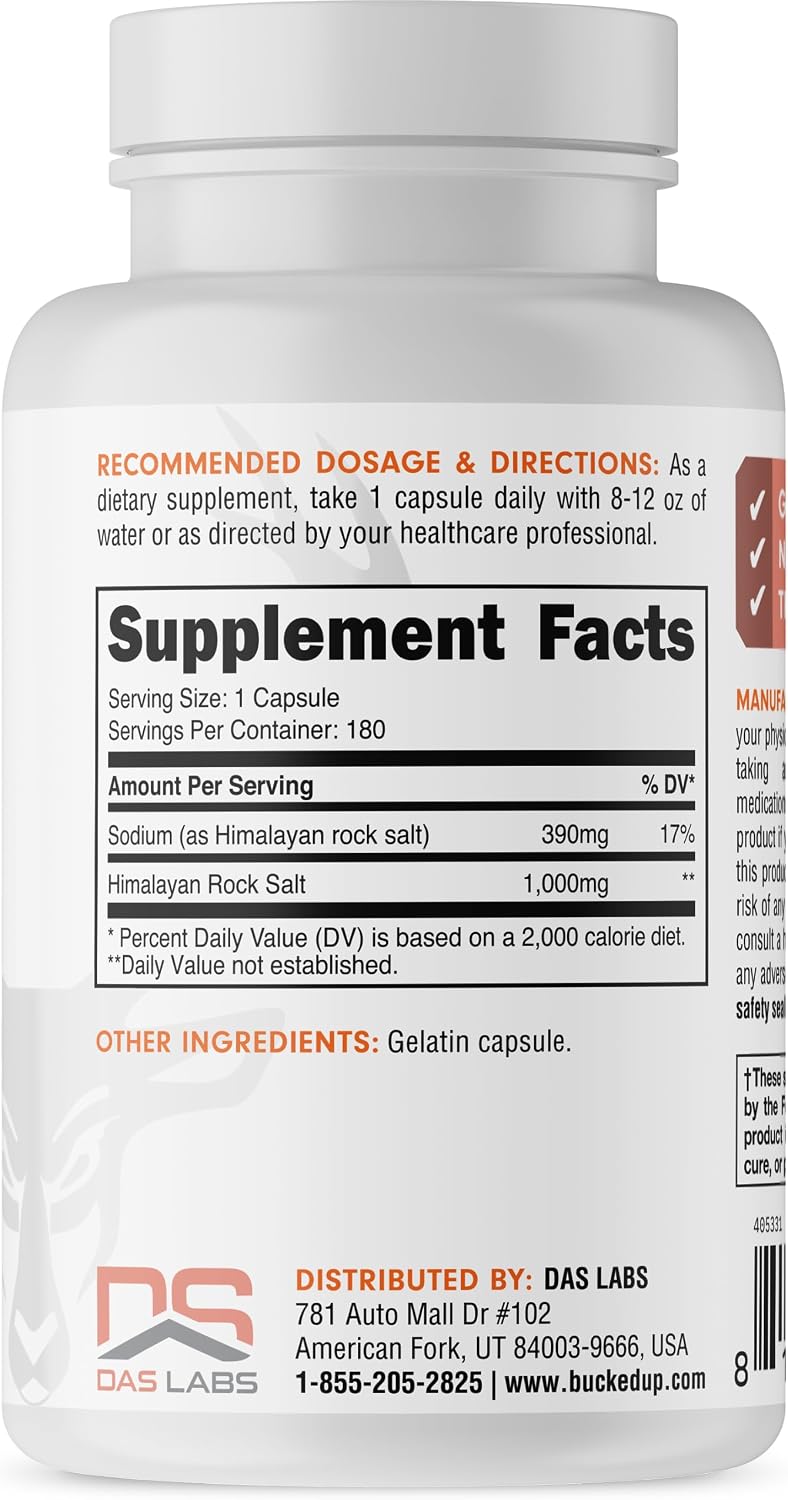 Bucked Up Himalayan Salt 1000mg Capsules, 180 Servings - görsel 3