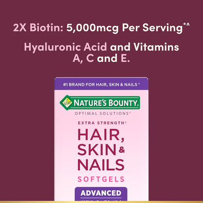 Nature's Bounty Advanced Hair, Skin & Nails, Argan-Infused Biotin and Hyaluronic Acid Supplement, 150 Rapid Release Softgels