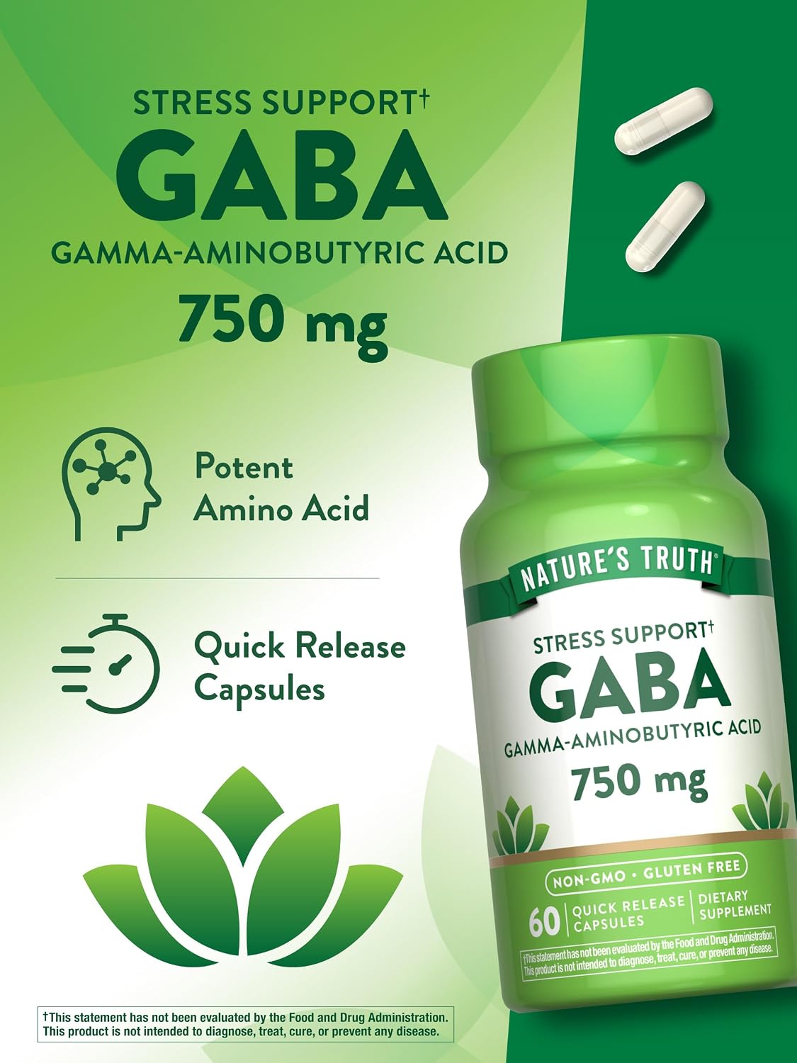 Nature's Truth GABA 750mg Capsules – 60 Count - görsel 5