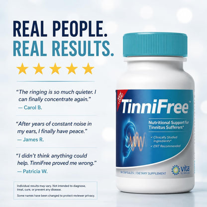 TinniFree Ear & Hearing Support Food Supplement – 23 Premium Ingredients with Ginkgo Biloba, CoQ10, Magnesium & B12 – 60 Capsules