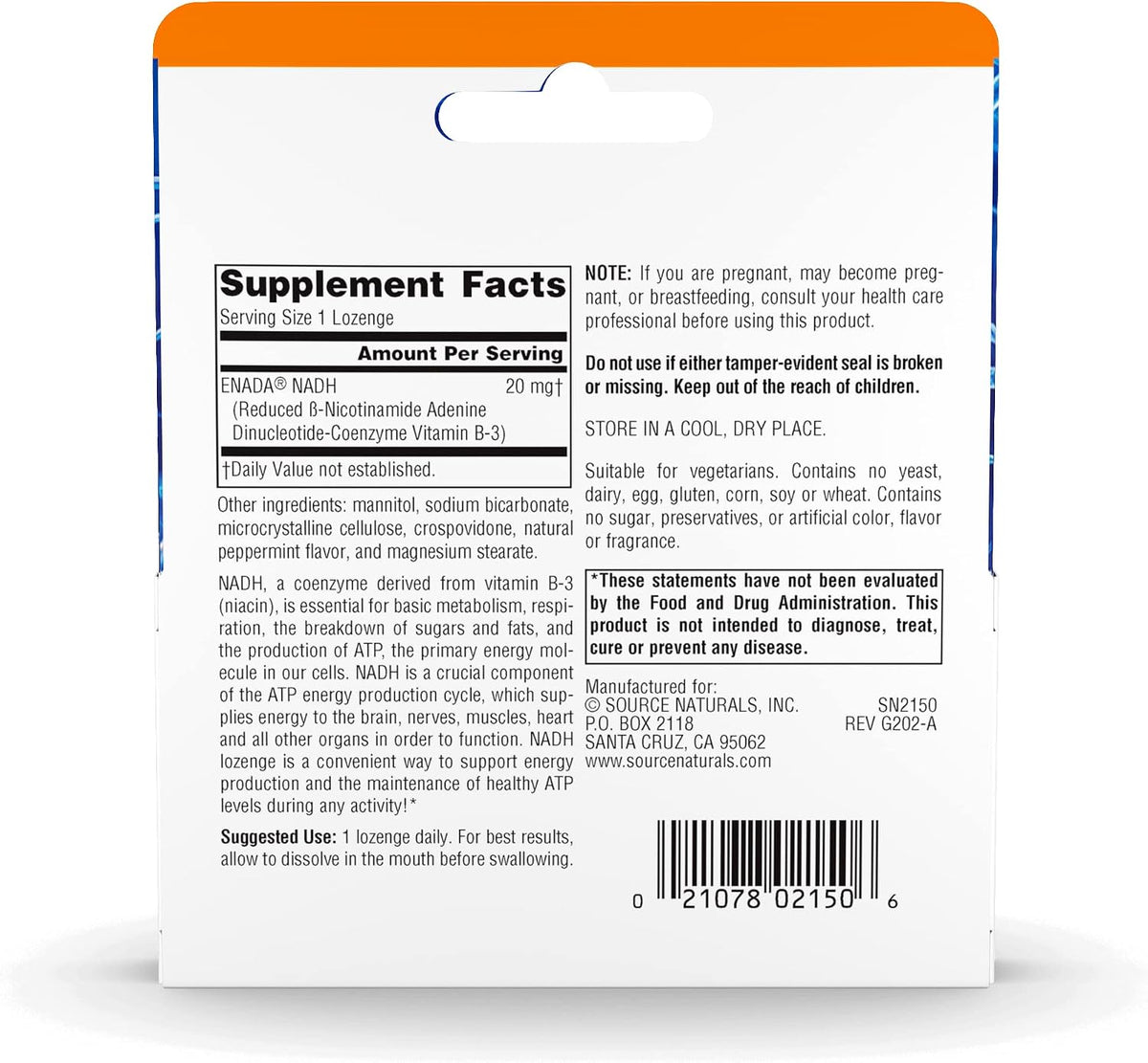 Source Naturals NADH 20mg Lozenges – Energy and Mental Alertness Support - görsel 3
