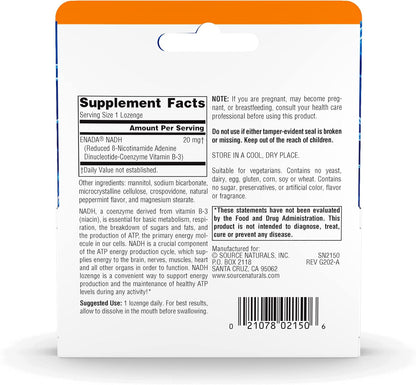 Source Naturals NADH 20mg Lozenges – Energy and Mental Alertness Support