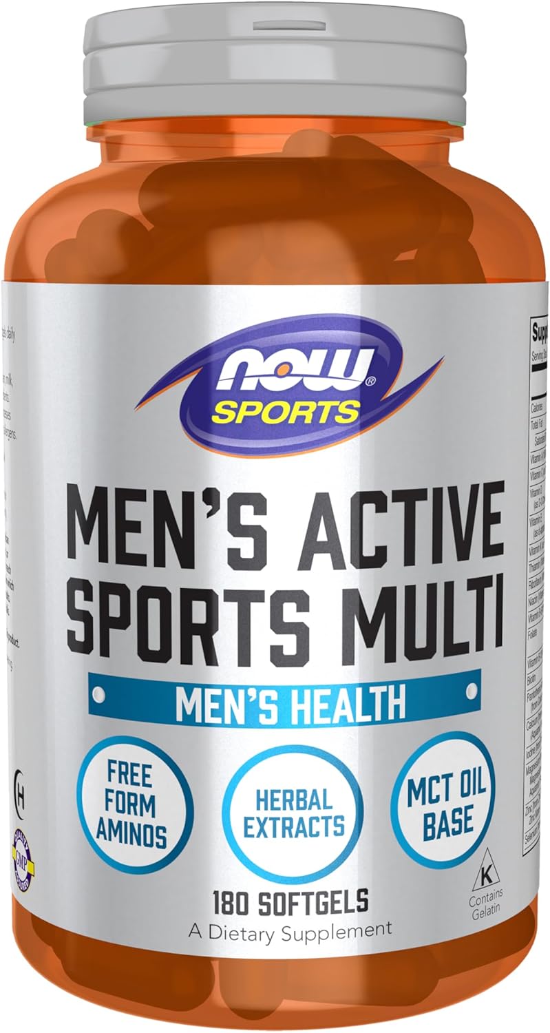 NOW Foods Men's Extreme Sports Multi – with Free-Form Amino Acids, ZMA, Tribulus, MCT Oil & Herbal Extracts, 180 Softgels - görsel 1