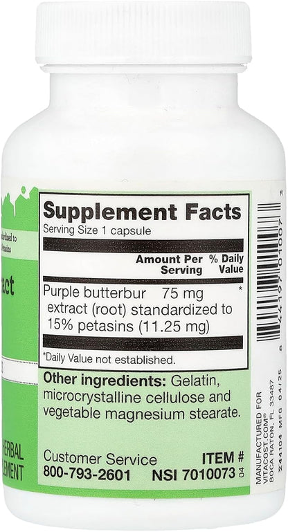 Vitacost Butterbur Extract, 75 mg, 120 Capsules