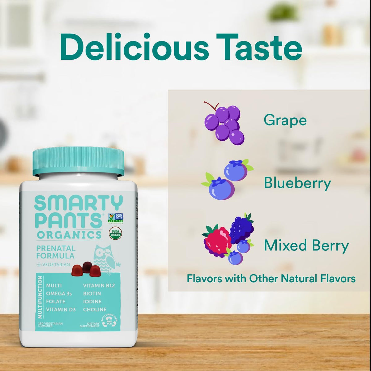 SmartyPants Organic Prenatal Vitamins for Women, Multivitamin Gummies with Methylfolate, Omega-3, Vitamin D3, K2, Choline, 180 Count - görsel 5