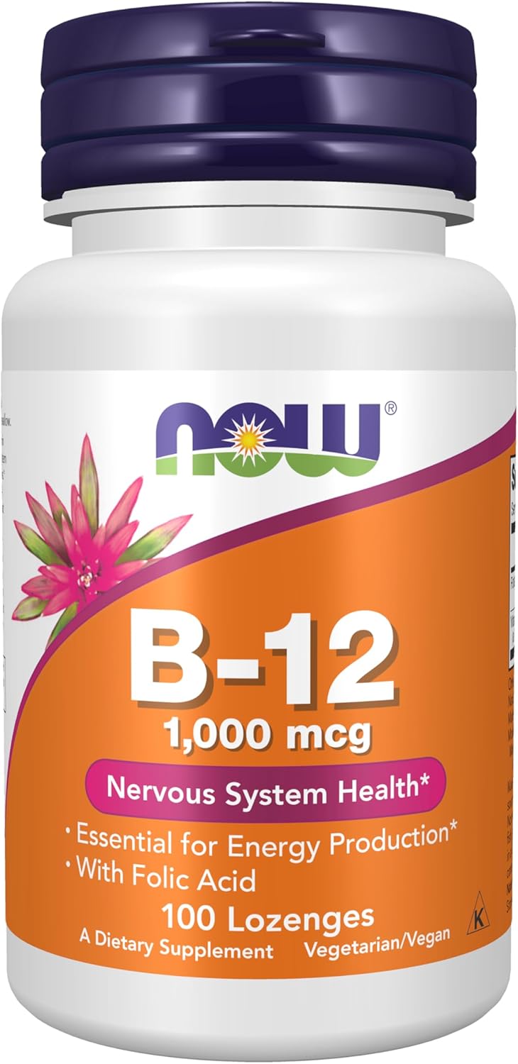 NOW Supplements, Vitamin B-12 1,000 mcg with Folic Acid, 100 Chewable Lozenges - görsel 1