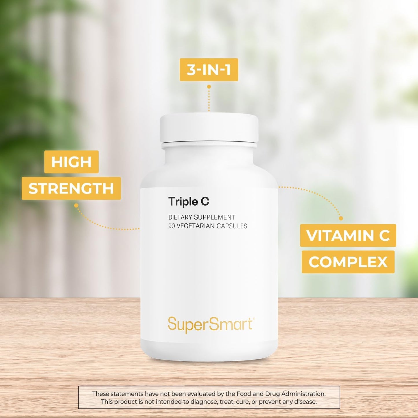 Supersmart Triple C (High Strength) - 3-in-1 Vitamin C Complex with Flavonoids - 90 Vegetarian Capsules - görsel 3