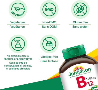 Jamieson Vitamin B12 (Cobalamin) 1200 mcg, Timed Release, 80 Tablets