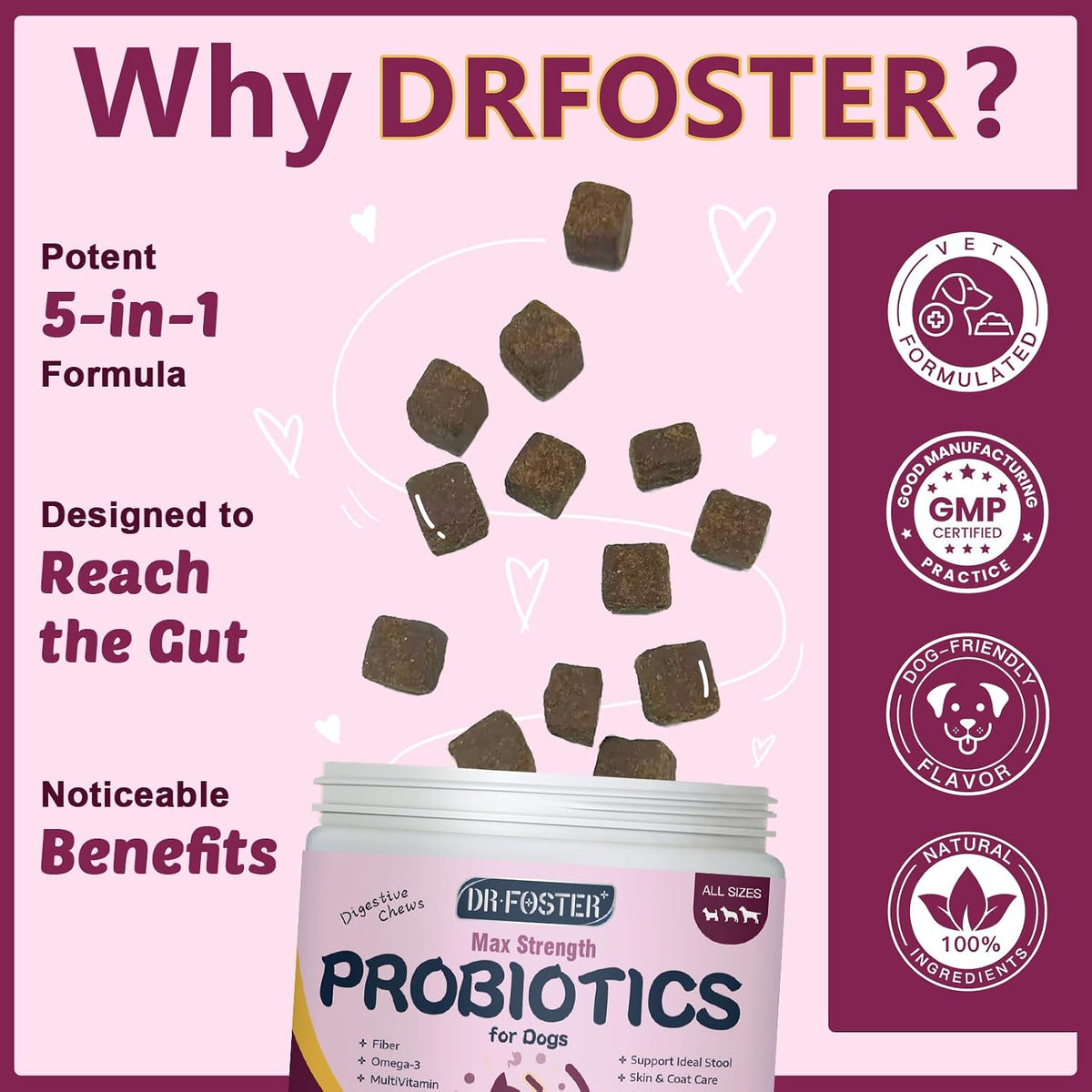 Probiotics for Dogs, Dog Probiotics for Digestive Health, 6 Billion CFU, with Prebiotics & Digestive Enzymes, Pumpkin & Omega-3, Dog Diarrhoea Relief & Immune Support, Skin & Coat Care, 120 Soft Chews - görsel 6
