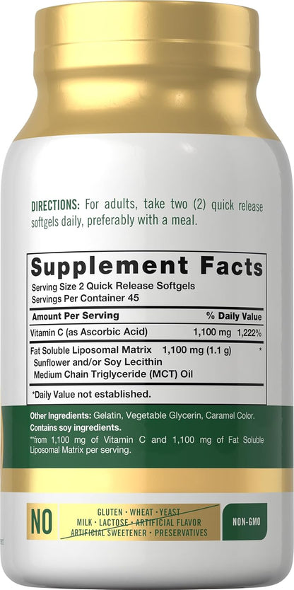Carlyle Liposomal Vitamin C | 2200mg | 90 Soft gel capsule Capsules | High Potency Complex Supplement | Non-GM, Gluten-free