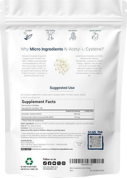 NAC 600mg with NAD+, 300 Soft gel capsules
