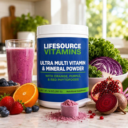 LifeSource Vitamins Ultra Multi Vitamin & Mineral Powder with Phyto Reds, Phyto Purples & Phyto Oranges – 30 Day Supply
