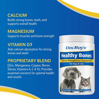 Doc Roy’s Healthy Bones Calcium Phosphorus Supplement for Puppies, Dogs, Kittens & Lactating Females - Roast Beef & Liver Flavoured, 700g Granules