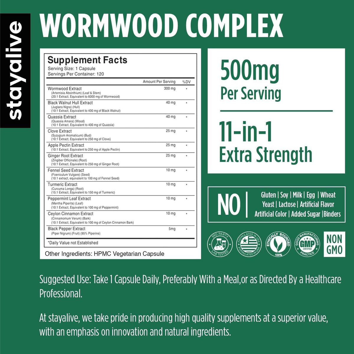 Wormwood Black Walnut Clove Cleanse Extract - 11-in-1 Extra Strength Complex, 120 Capsules - görsel 2