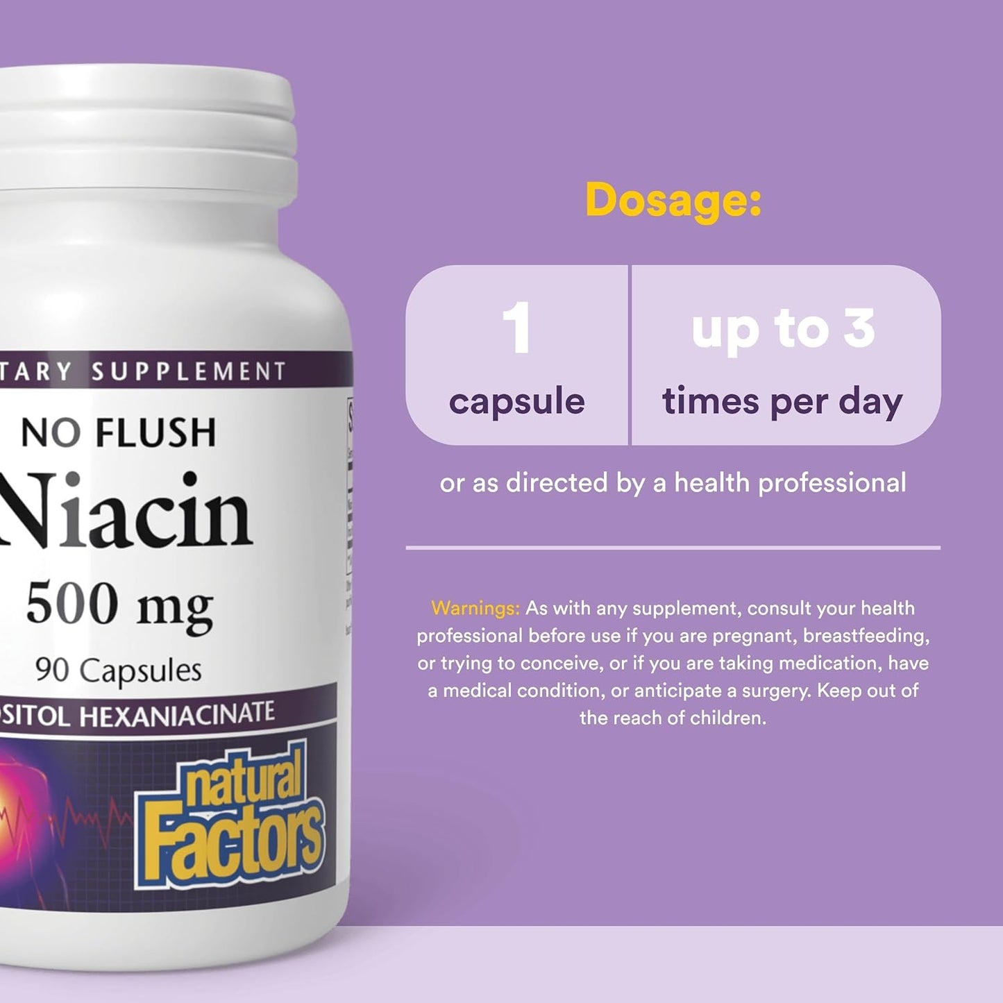 Natural Factors No Flush Niacin 500 mg, 90 Tablets - görsel 3