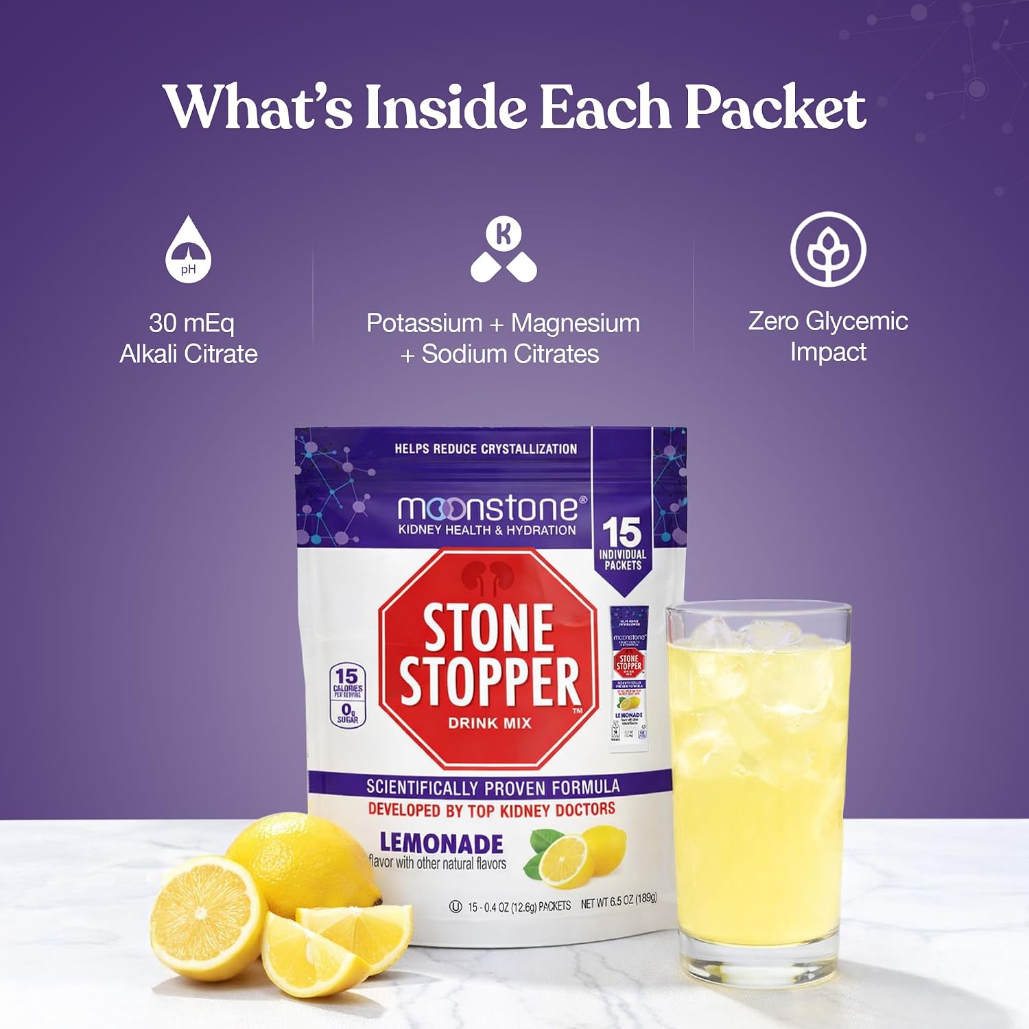 Stone Stopper Drink Mix, Lemonade-Flavoured - Kidney Stone Support Supplement with Alkali Citrate, Developed by Urologists, 15-Day Supply - görsel 8