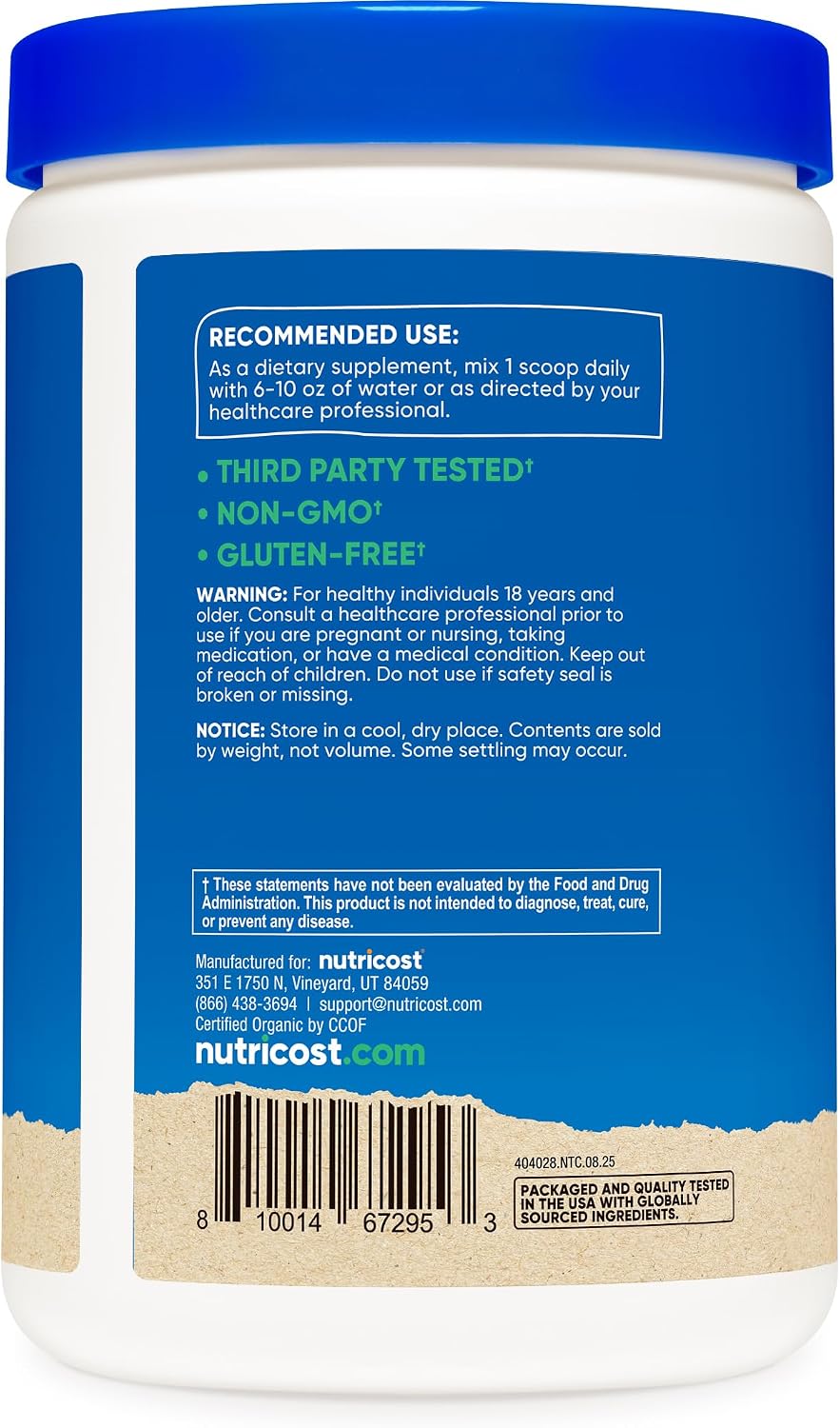 Nutricost Organic Shatavari Powder (454 g) – Certified USDA Organic, Non-GMO, Gluten-Free - görsel 4