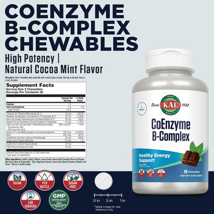 KAL CoEnzyme Vitamin B Complex Chewable - Natural Cocoa Mint Flavour - 60 Tablets