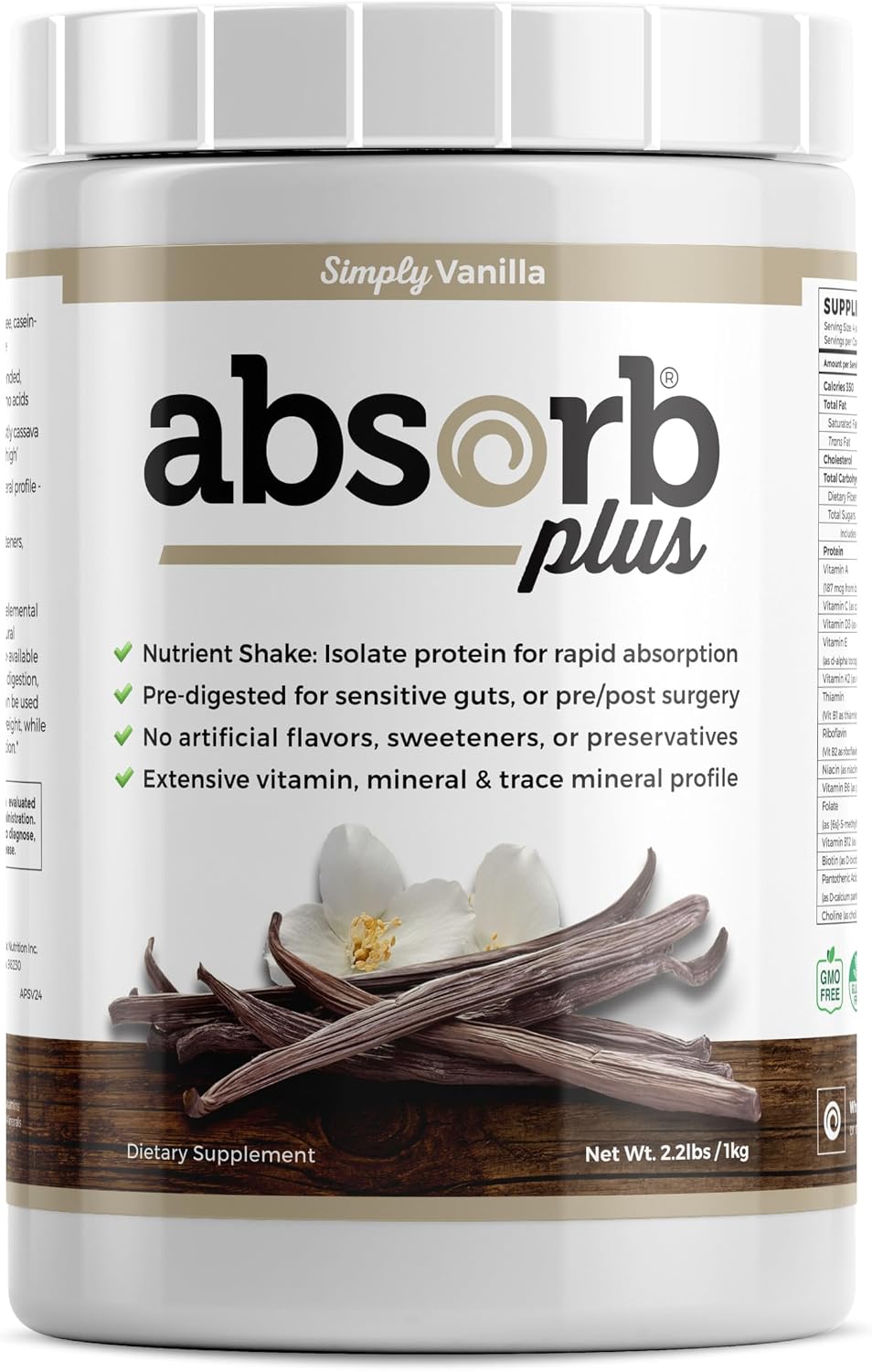 Absorb Plus Isolate Protein – Diet Supplement for Digestive Health & Nutritional Support (2.2 lbs, Simply Vanilla) - görsel 1