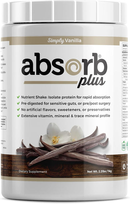 Absorb Plus Isolate Protein – Diet Supplement for Digestive Health & Nutritional Support (2.2 lbs, Simply Vanilla)