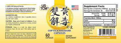 USTCM Coptis Rhubarb Capsules – 500mg, 60 Vegetable Capsules