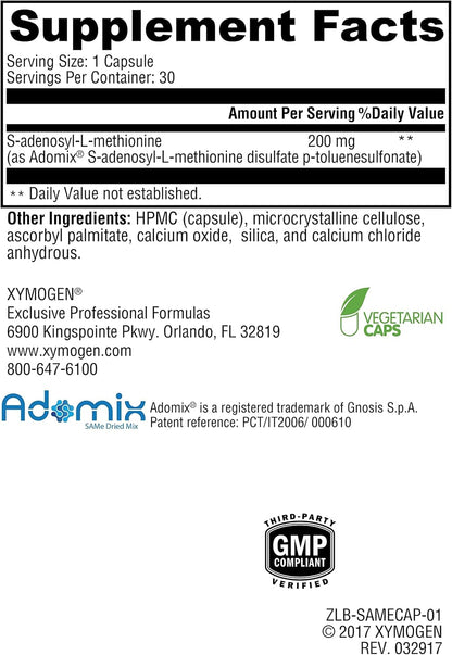 XYMOGEN SAM-e (S-Adenosyl-L-Methionine) - Methylation & Cell Health Support - with Gnosis Adomix SS Isomer - Nitrogen-Sealed Vegan Capsules - 30 Capsules