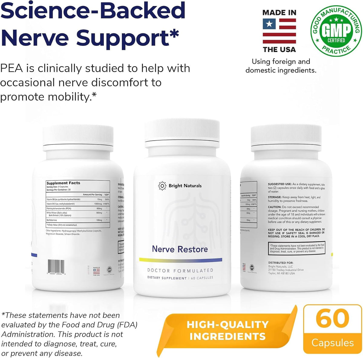 Nerve Restore – Nerve Support Supplement with PEA, White Willow & B-Vitamin Complex for Advanced Nerve Health – 180 Capsules - görsel 4