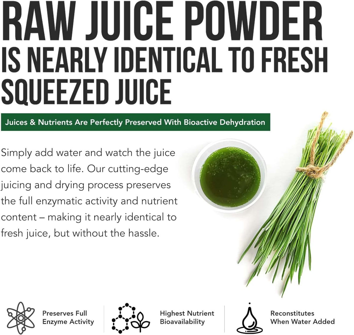 Organic Barley Grass Juice Powder - Grown in Volcanic Soil of Utah - Raw & BioActive Form, Cold-Pressed then CO2 Dried – Gluten-free, GMO free, Vegan - 150 g - görsel 3