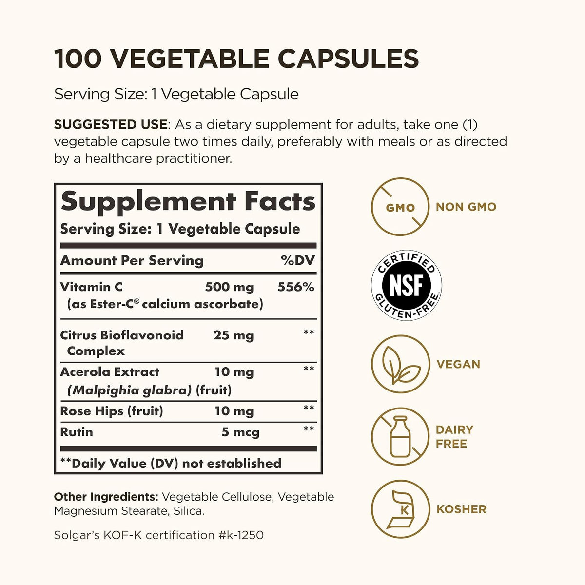 Solgar Ester-C Plus 500 mg Vitamin C (Ascorbate Complex), 100 Vegetable Capsules - görsel 2