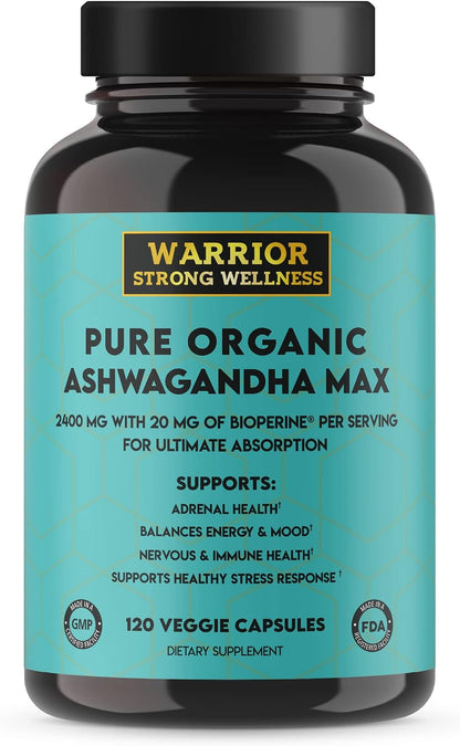 Pure Organic Ashwagandha Capsules with BioPerine - 2400 mg - 120 Capsules