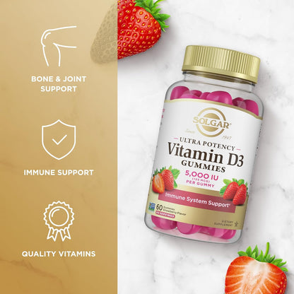 Solgar Vitamin D3 Gummies 5,000 IU - Strawberry Flavour, 60 Gummies