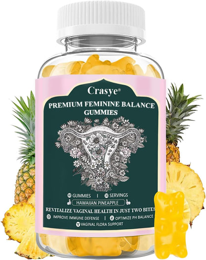 Crasye Premium Feminine Balance Gummies – Hawaiian Pineapple – 60 Gummies