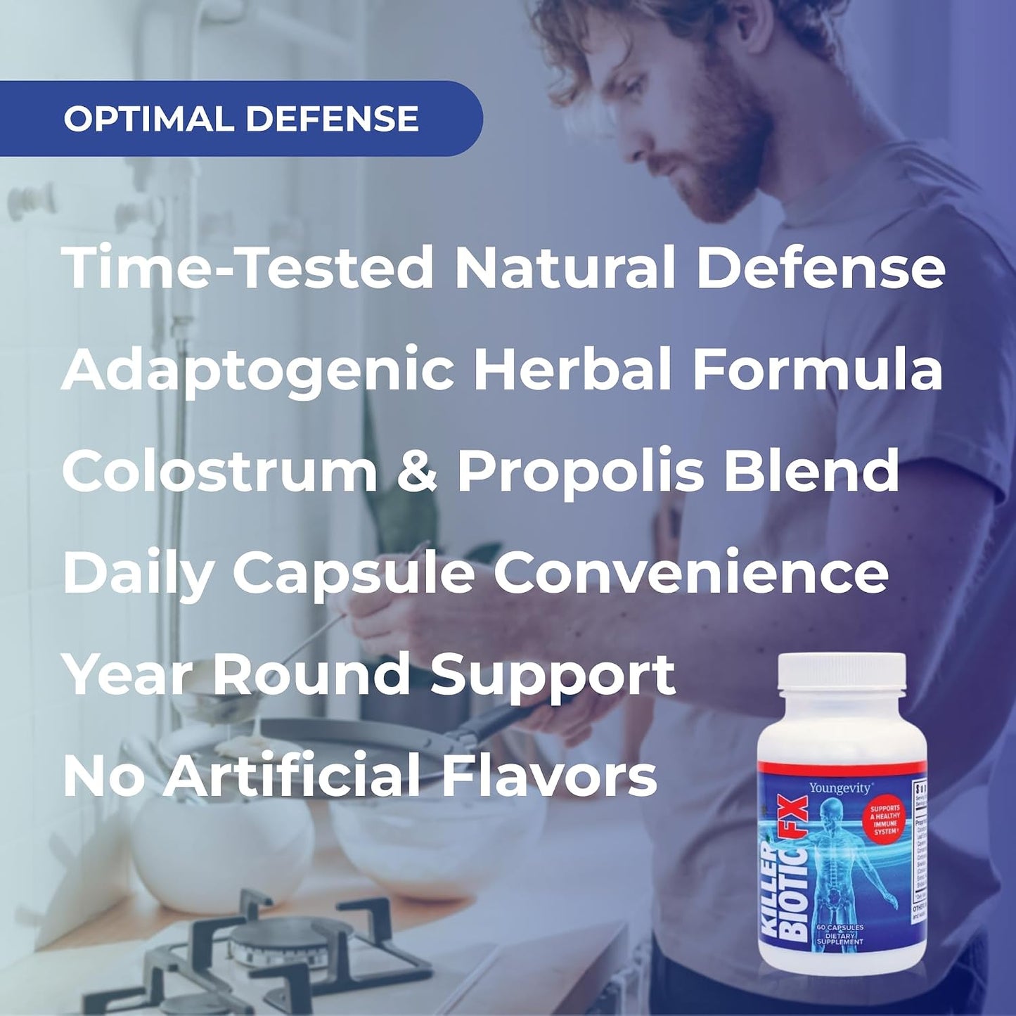 Youngevity Killer Biotic FX - Immune System Support with Bee Propolis, Mushrooms and Colostrum - 60 Capsules - görsel 4