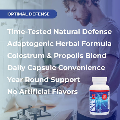 Youngevity Killer Biotic FX - Immune System Support with Bee Propolis, Mushrooms and Colostrum - 60 Capsules