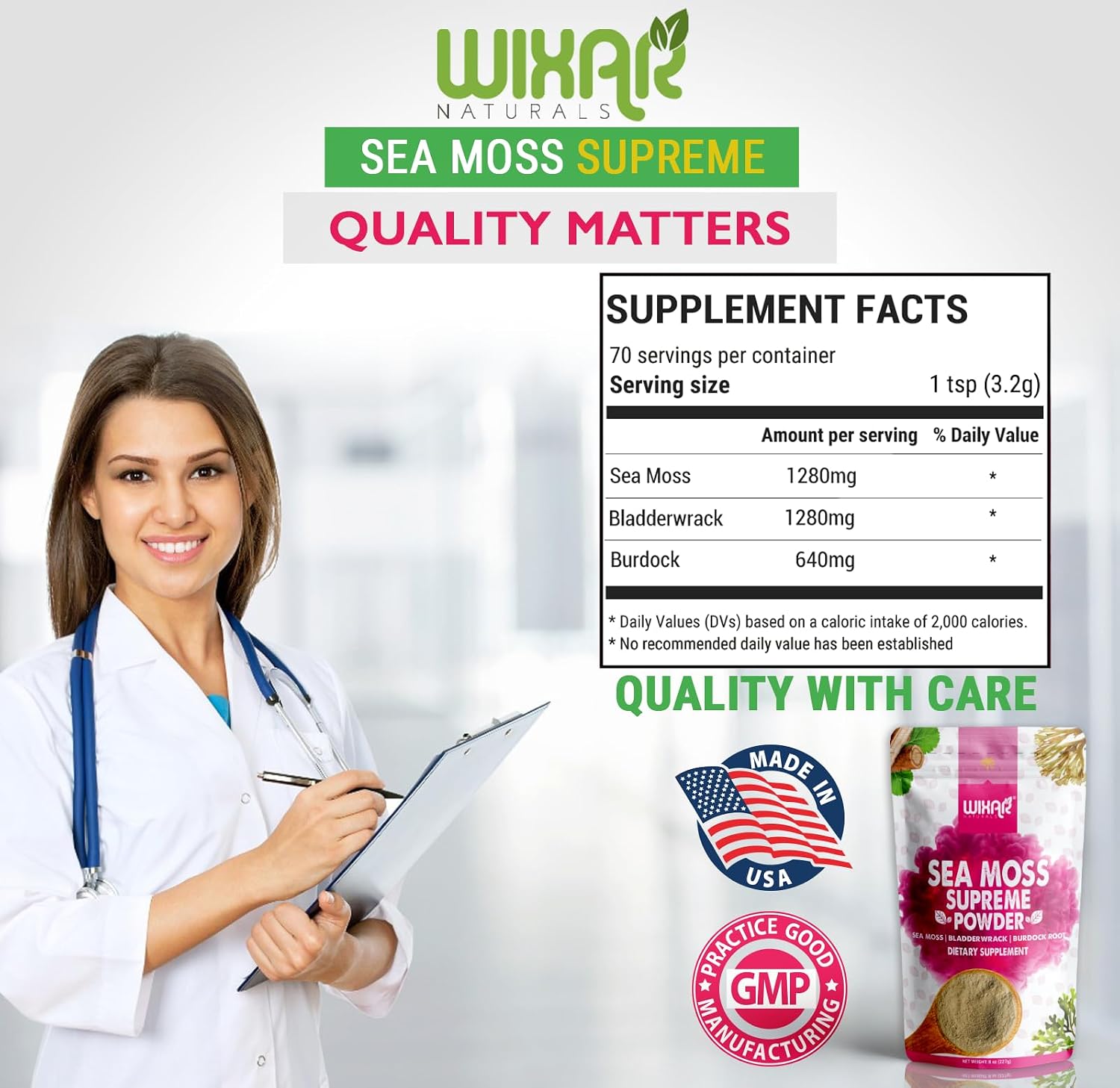Wixar Wildcrafted Sea Moss Powder – Irish Moss, Bladderwrack & Burdock Root, 227 g - görsel 6