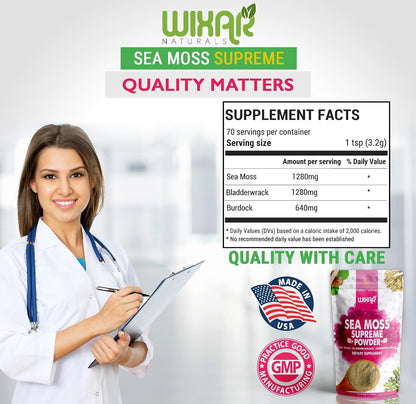 Wixar Wildcrafted Sea Moss Powder – Irish Moss, Bladderwrack & Burdock Root, 227 g