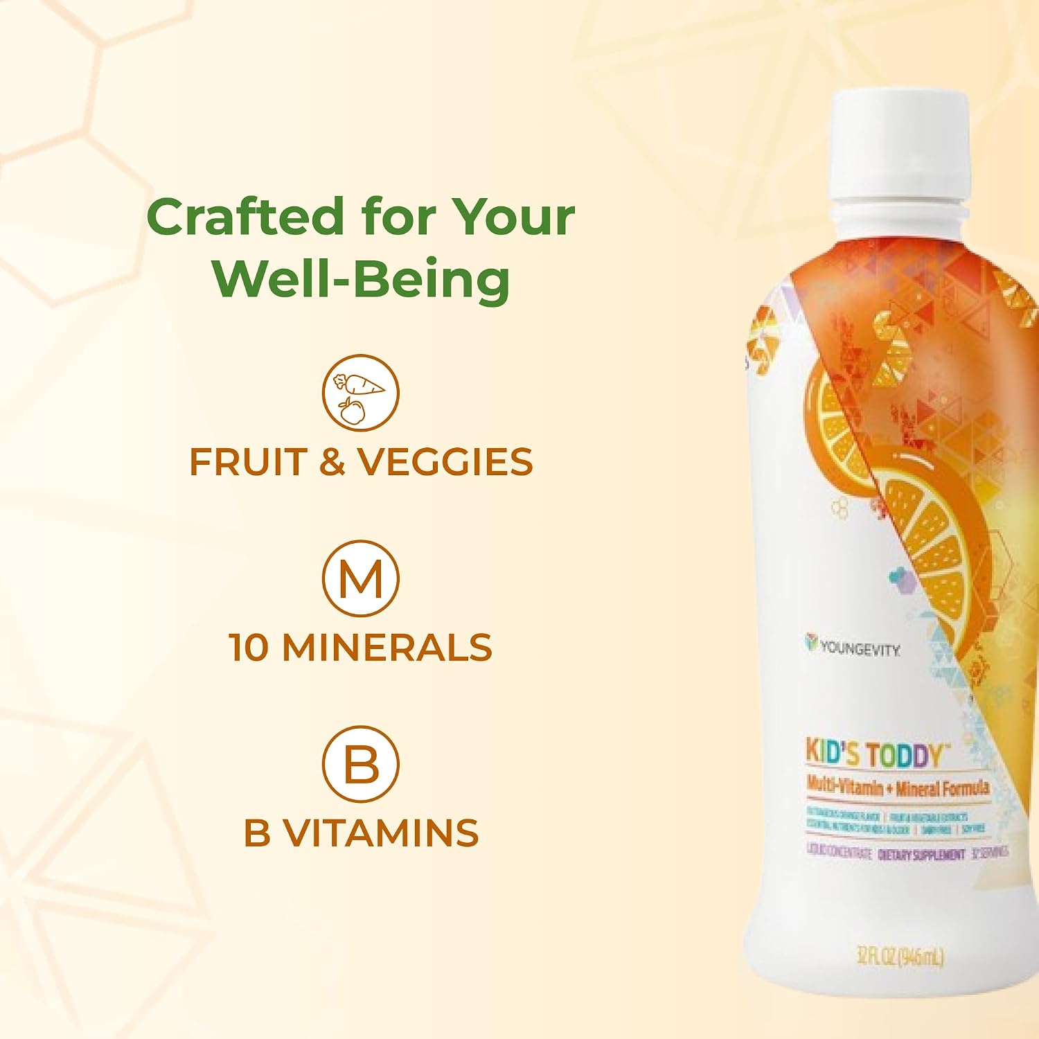 Youngevity Kid's Toddy™ - Mega Multivitamin for Children Age 2+ - 14 Vitamins, 10 Minerals, Phytonutrient Blend - Highly Absorbable - Delicious Orange Flavour - Pack of 2 (946 ml each) - görsel 5
