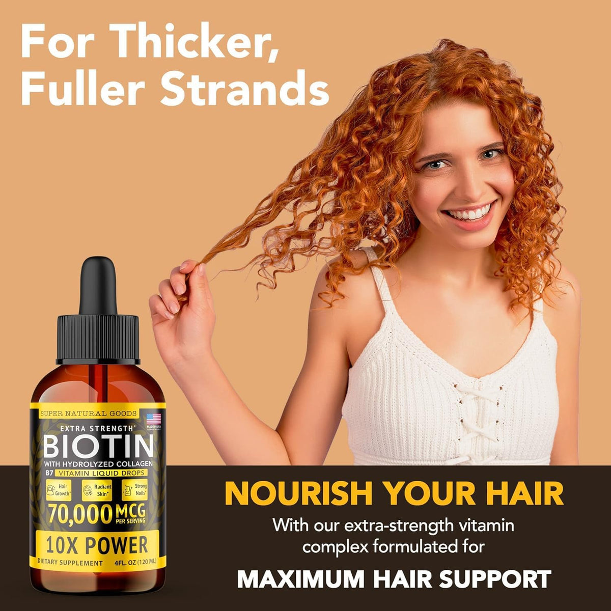 Super Natural Goods Liquid Biotin & Collagen 70,000mcg Hair, Skin & Nail Drops (4 oz / 118 ml) - görsel 3